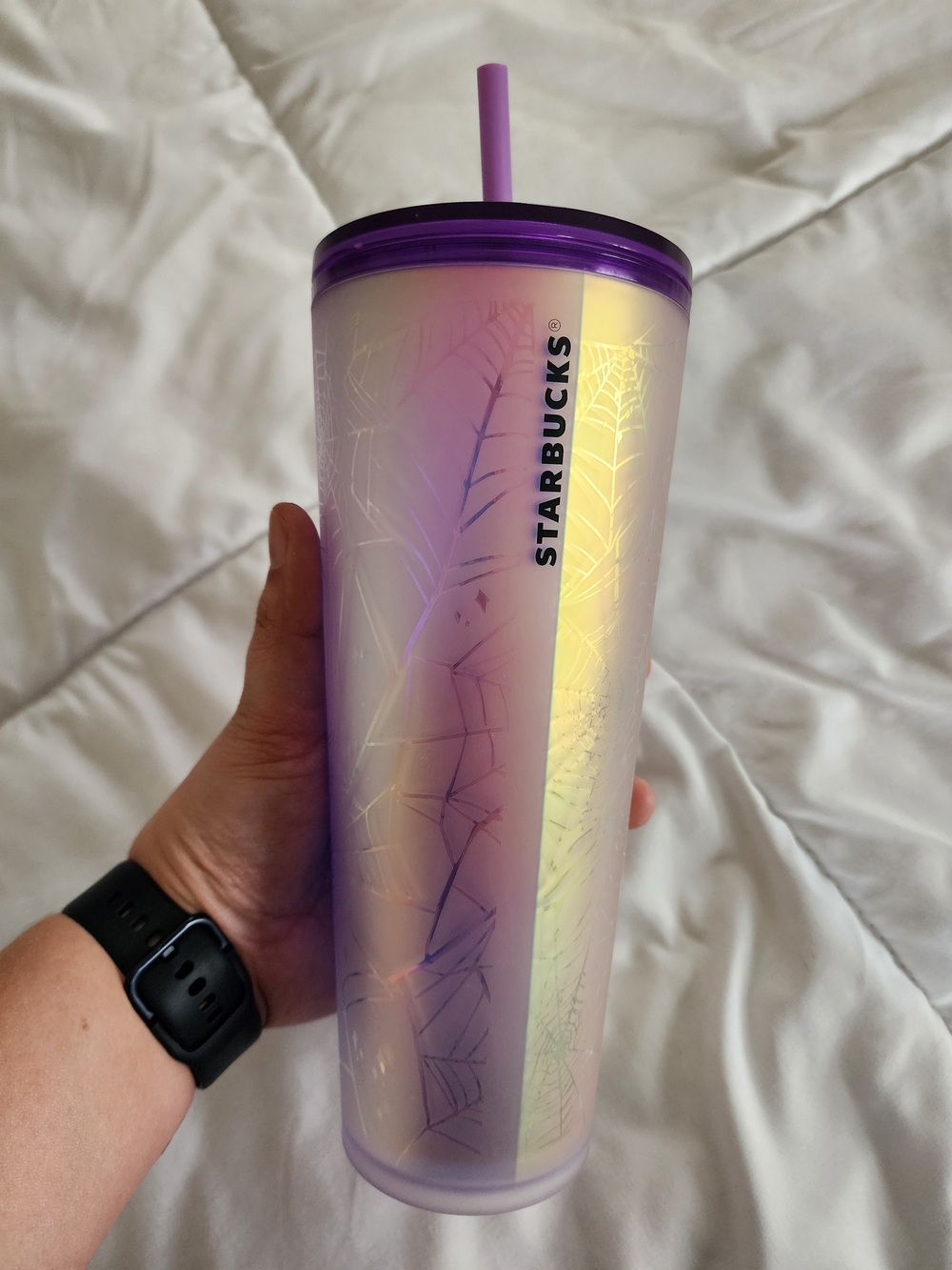 NWT RARE Starbucks Iridescent Purple Spiderweb Tumbler with Straw